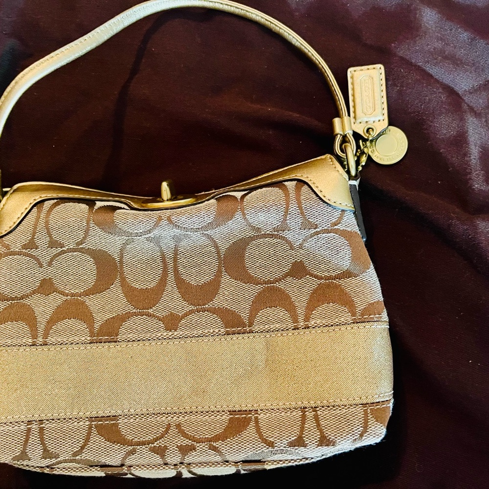 Coach Tan and Gold Mini Bag